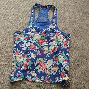 Blue Open Back Floral Blouse